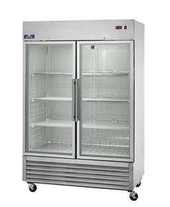 2 door glass reach in Cooler, 49 cubic f