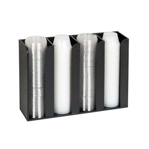 4 section countertop or wall mount portion cup and lid organizer - Black Polystyrene