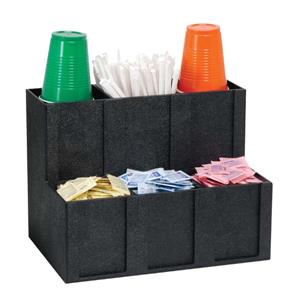 Six section cup, lid, condiment and straw organizer - Black Polystyrene